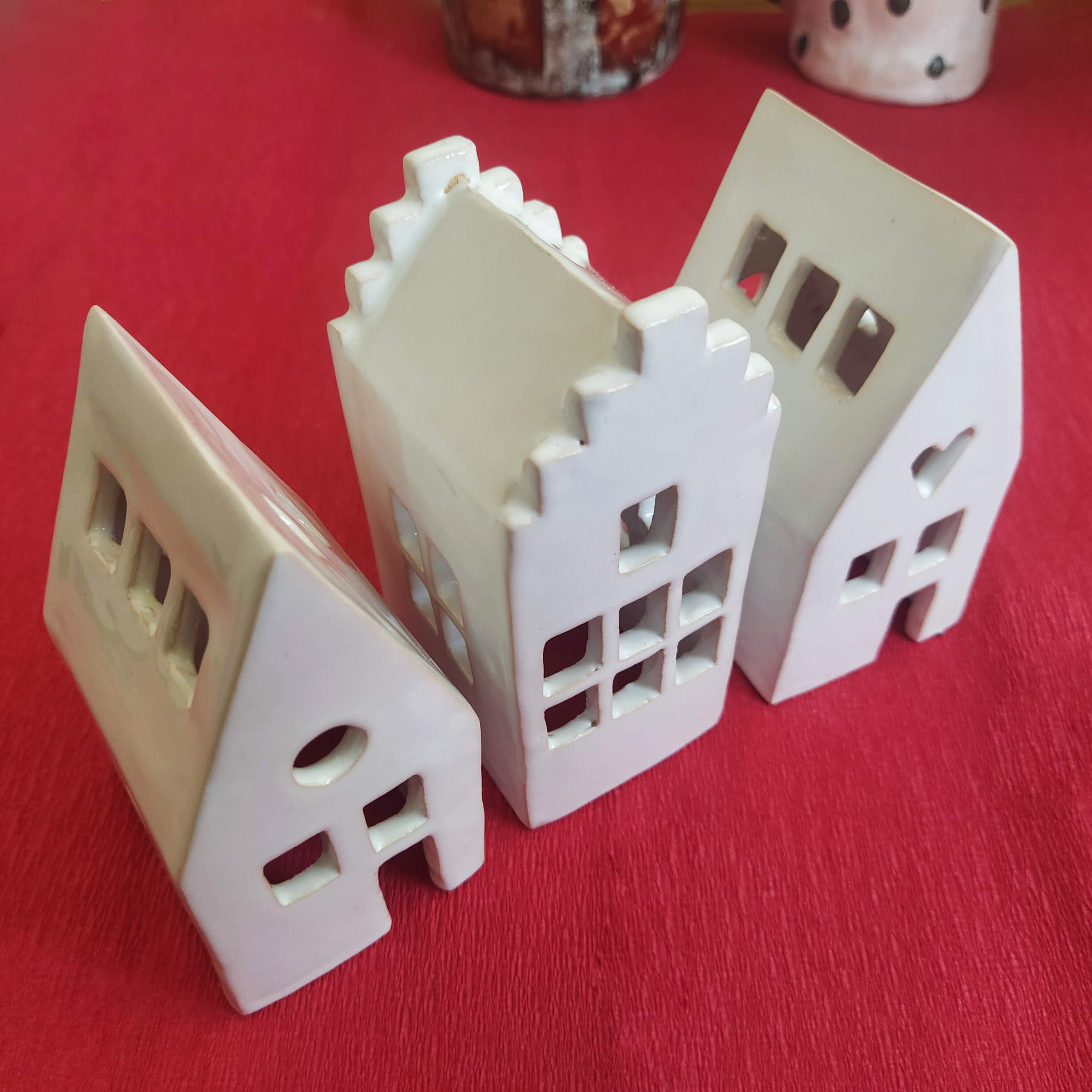 Set of 3 White Ceramic Candle Houses / Handmade Ceramic and Etsy UK
