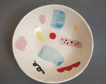 Ceramic bowl with abstract painting / Breakfast bowl / Handmade modern ceramic dinnerware