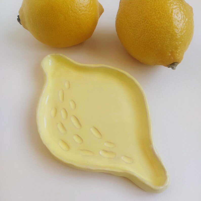 One Handmade Ceramic Lemon Plate / Cheese plate / Spoon Rest / Tea Bag Holder / Citrus Kitchen Gift image 2