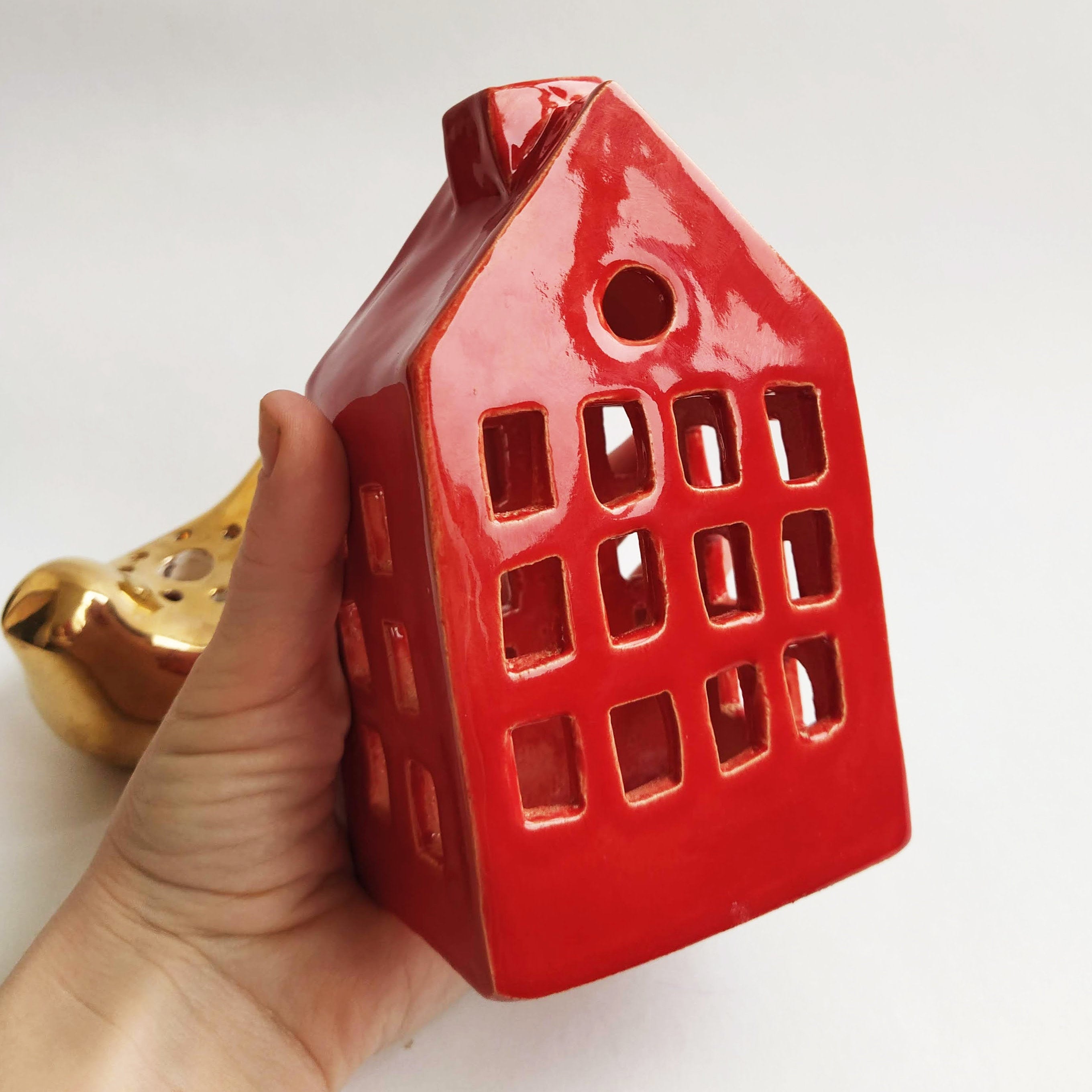 Red House Candle Holder / Handmade Red Ceramic Candle / Etsy