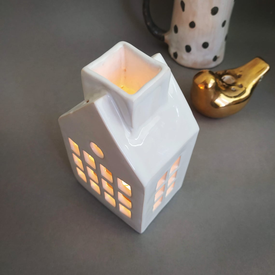 White Ceramic House Candle Holder / Handmade Minimalist Candle Etsy