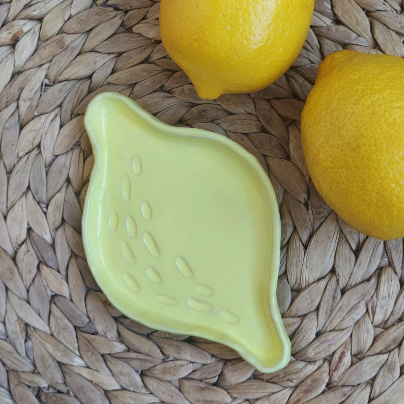 One Handmade Ceramic Lemon Plate / Cheese plate / Spoon Rest / Tea Bag Holder / Citrus Kitchen Gift image 3