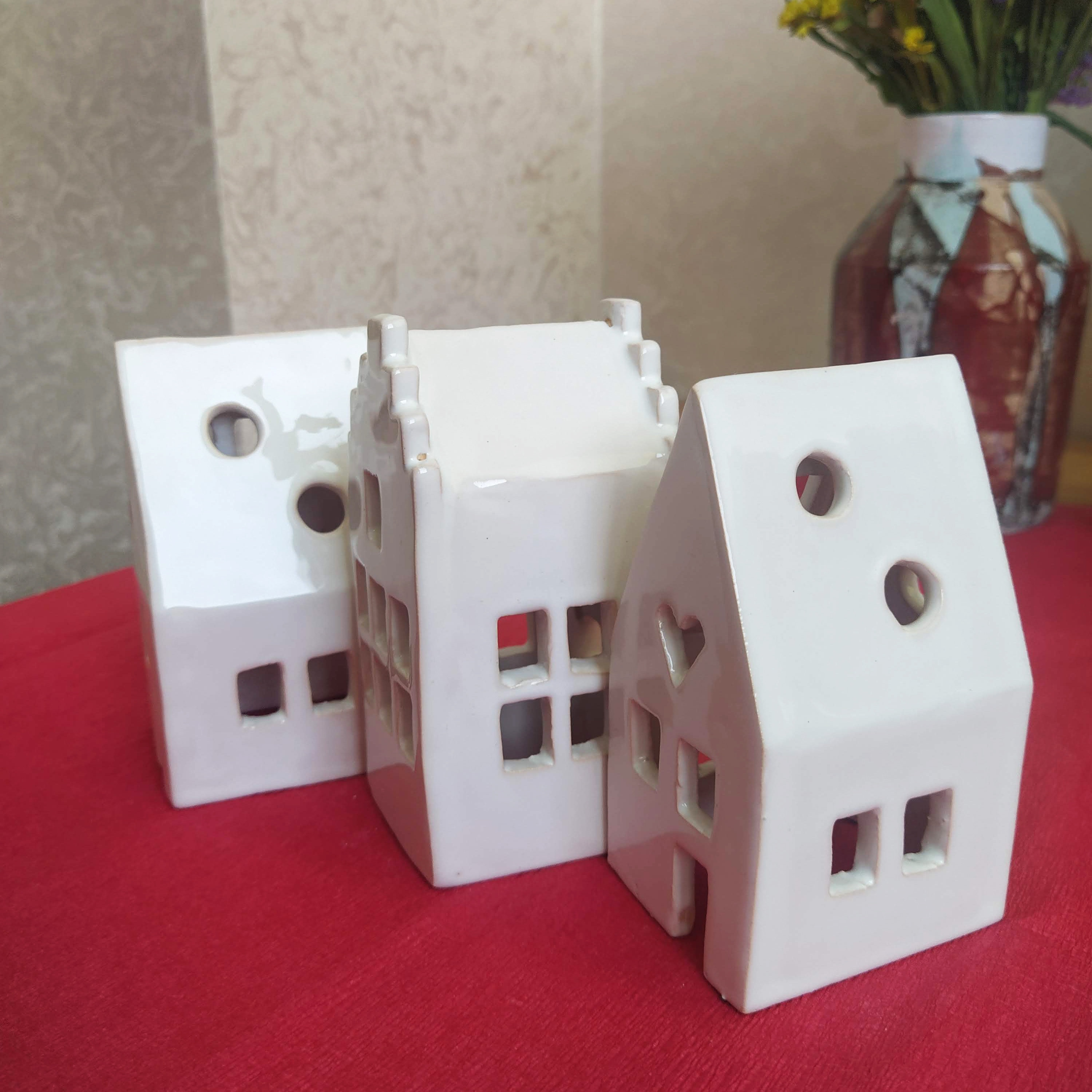 Set of 3 White Ceramic Candle Houses / Handmade Ceramic and Etsy UK