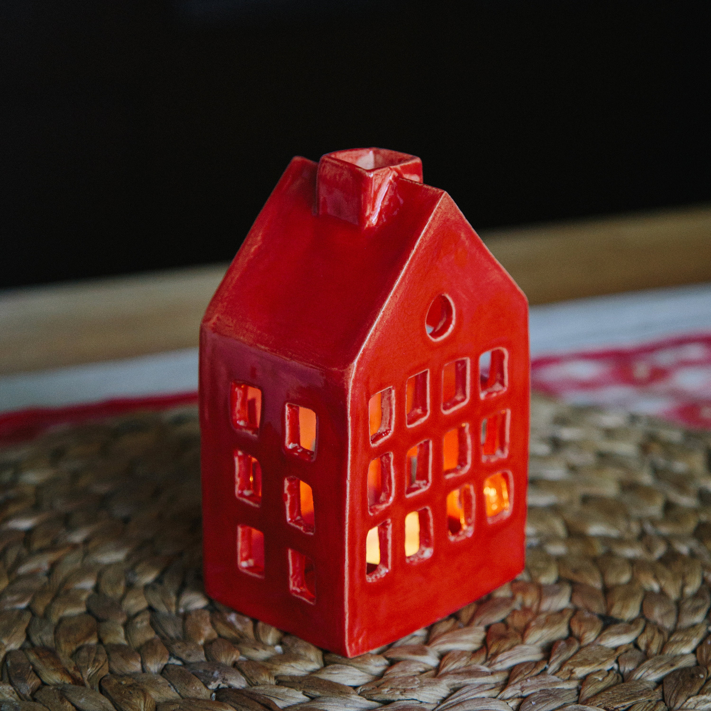 Red house Candle Holder / Red Ceramic Candle / Ceramic Etsy