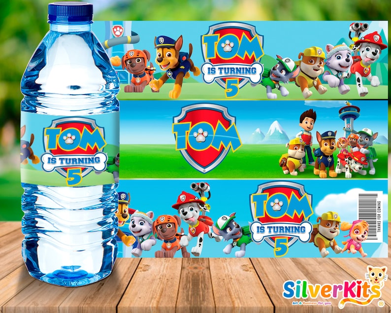 Paw patrol Water Bottle Labels 6 designs Printable &amp; | Etsy