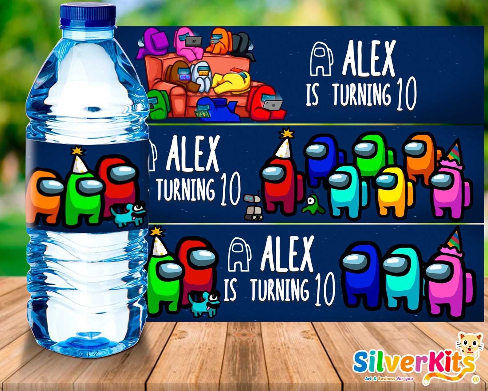 among us water bottle labels six designs printable etsy