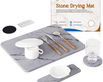 Tapete de piedra para secar platos y tazas en la cocina - Tapete de piedra de secado rápido para encimera de cocina, perfecto para secar tazas y platos (16 x 12 pulgadas, GRIS)