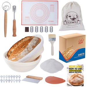 34 Pieces Banneton Bread Proofing Basket Set - 9 inch Round and 10 inch Oval Sourdough Bread Proofing Baskets - A Complete Bread Making Kit