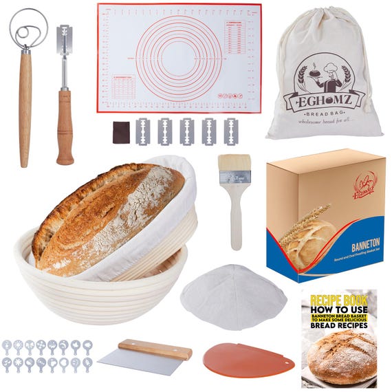 34 Pieces Banneton Bread Proofing Basket Set - 9 inch Round and 10 inch Oval Sourdough Bread Proofing Baskets - A Complete Bread Making Kit