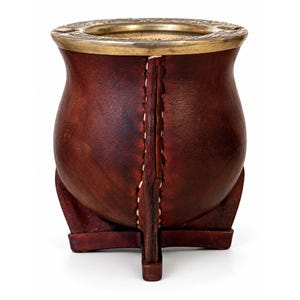 Camionero mate kalebas in leer, gegraveerd alpaca en verguld brons, 230 ml