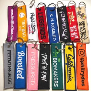 Custom Keychain, embroidered keychain, custom flight keychain,  custom Jet tag, custom lanyard, Personalised Key Rings