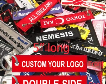 Custom Logo Keychain, Double-Sided Jet Tag, Company Promotion, jet tag, Embroidered keychain, double side tag