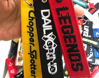 Custom Luggage Tag | Any Logo, Customized Both Sides | Embroidered Name keychain strap, Wrist Lanyard, Key Holder