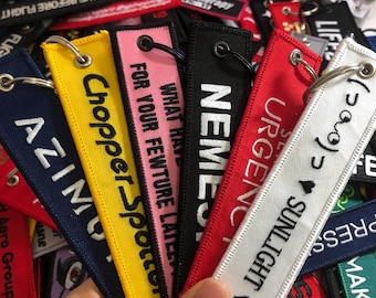 Custom Flight tags, Custom Key tags. embroidered key chains, Embroidered Jet Tag, Flight Key Chain, Pilot Airplane Motorcycle Flight Tag