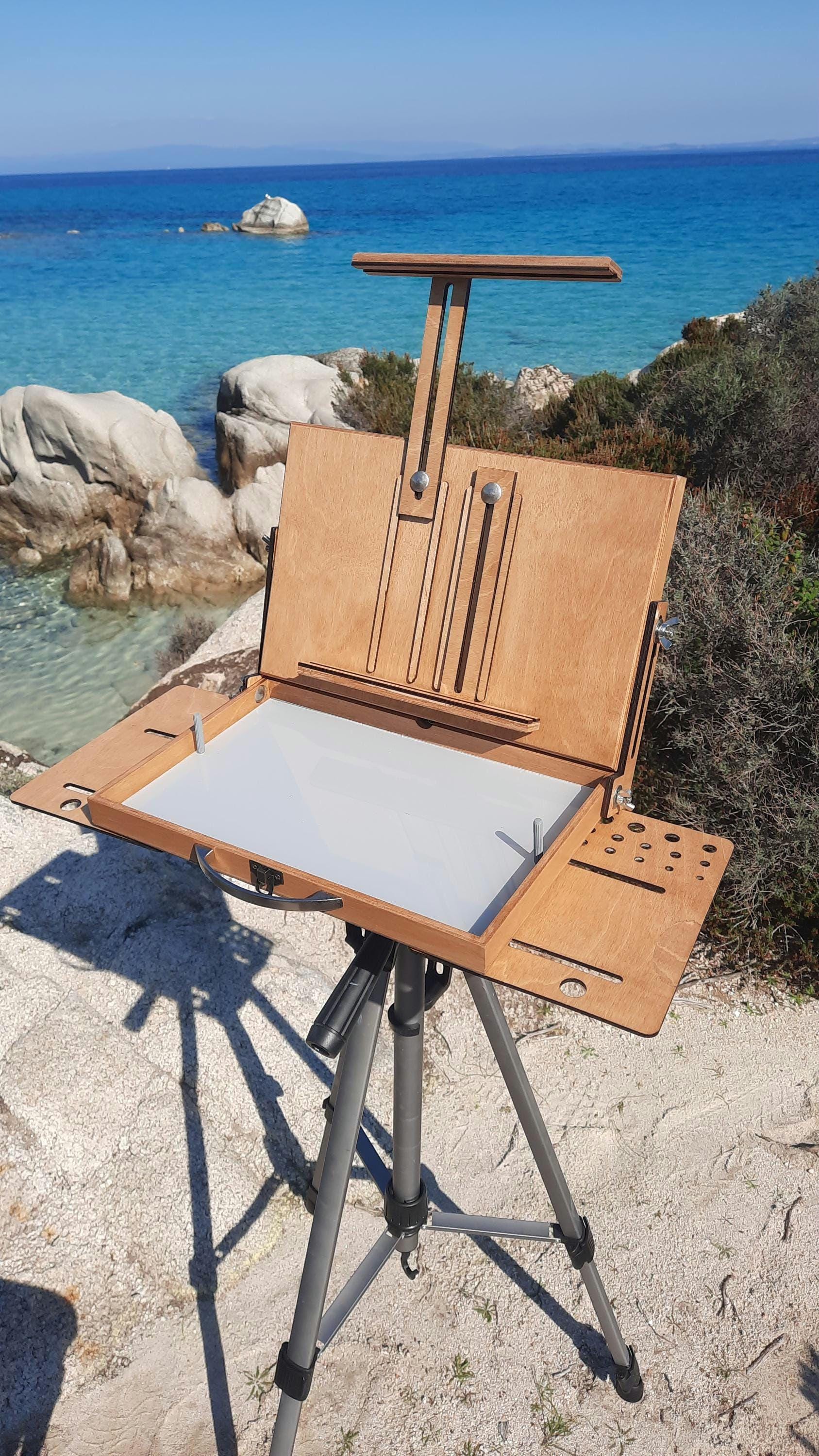 屋外での絵画用ポシャードボックス、油絵具用軽量ボックス、リバーシブル蓋付きポシャードボックスMW（翼付き）