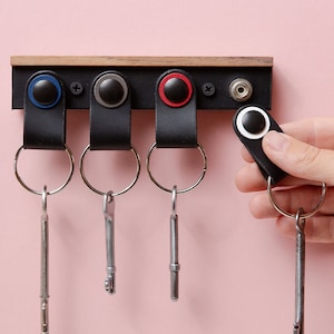 Personalised leather and wood 4 Key Ring organiser set
