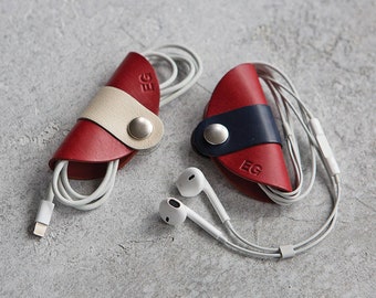 Leather Cable And Headphone Organisers Set