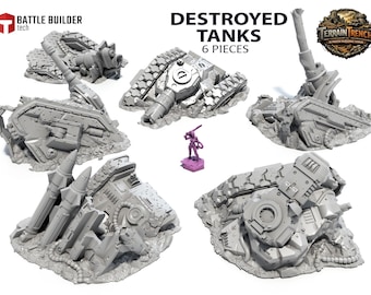Carri armati distrutti - Relitti di carri armati Scenario di fantascienza Terreno per giochi di guerra 28/32 mm