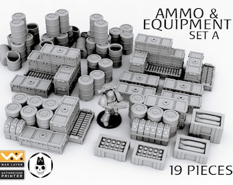 19 x Ammo and Equipment Scenery Terrain SET A for War Games 28mm/32mm