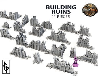 14x Ruiny budynków – gotyckie scenerie bitewne, teren 28/32 mm