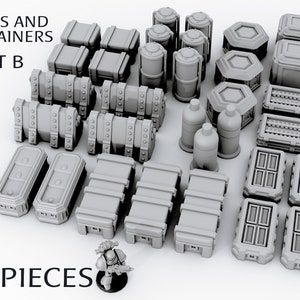 33 x Boxes and Containers Scenery Terrain SET B for War Games 28mm/32mm