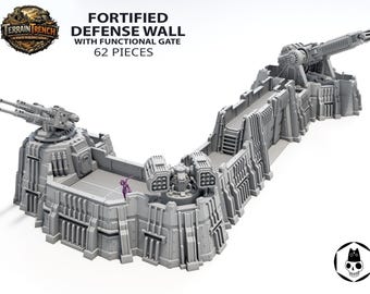Fortified Defense Wall with Heavy Plasma Cannon - Scenery Terrain for War Games 28/32mm