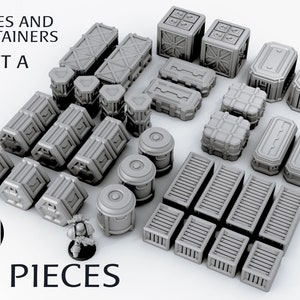 33 x Boxes and Containers Scenery Terrain SET A for War Games 28mm/32mm