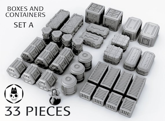 Warhammer Terrain Set with Containers and others Scifi Elements 3D