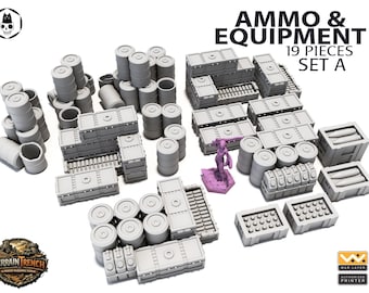 19 x Conjunto de terreno de escenografía de munición y equipo A para juegos de guerra de 28 mm/32 mm