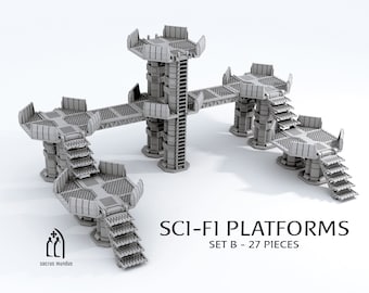 Large Modular Sci-fi Platforms Set B - Scenery Terrain set for War Games 28mm/32mm