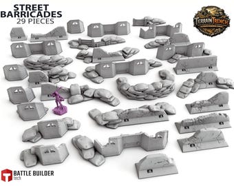 29 x Barricadas callejeras - Bloqueos de carretera Set de terreno de escenografía para juegos de guerra 28 mm/32 mm