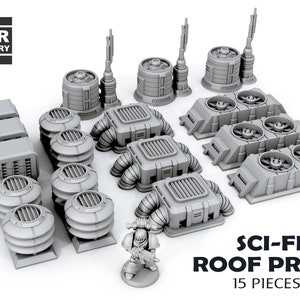 Adereços de telhado de ficção científica - Conjunto de cenário e terreno para jogos de guerra 28 mm/32 mm