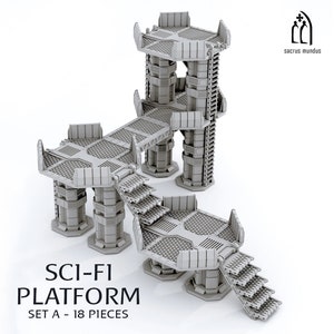 Plataformas modulares de ciencia ficción de gran tamaño, set A: set de terreno de escenografía para juegos de guerra de 28 mm/32 mm