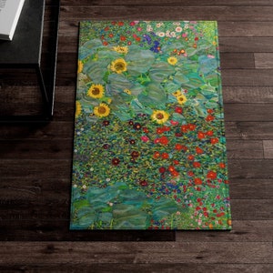 Floral Rug, Gustav Klimt, Sunflower Rug, Area Rug, Art Rug, Botanical Rug, Klimt Painting, Green Area Rug, Sunflower Decor, Fine Art Decor