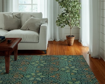 William Morris Decor Rug: Vintage Floral Pattern, Soft Microfiber Fabric (Anti-Slip Backing, Multiple Size Options)