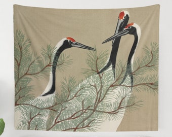 Cranes Tapestry, Vintage Tapestry, Botanical Tapestry, Bird Tapestry, Japanese Tapestry, Kamisaka Sekka, Japan Wall Art, Bird Wall Art