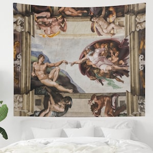 Stworzenie Adama Tapestry, Michelangelo Tapestry, Ręka Boga Tapestry, Kaplica Sykstyńska, Art Tapestry, Renaissance Tapestry, Michelangelo Art