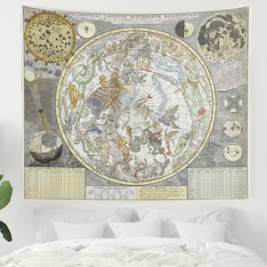 Zodiac Tapestry, Astrology Tapestry, Vintage Astrology, Moon Tapestry, Constellation Decor, Zodiac Wall Art, Vintage Tapestry