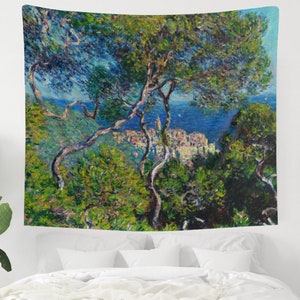 Monet Tapestry, Claude Monet Art, Mediterranean Art, Vintage Tapestry, Nature Tapestry, Tree Tapestry, Impressionist Art, Monet Decor