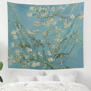 Van Gogh Tapestry, Almond Blossom Tapestry, Almond Blossom Art, Blue Tapestry, Nature Tapestry, Painting Tapestry, Dorm Tapestry