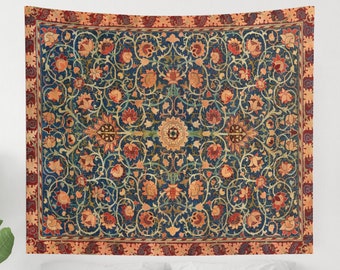 William Morris Wandteppich, Boho Wandteppich, Boho Vintage Teppich, Marokkanisches Muster, Vintage Wandteppich, Boho Dekor, Orange Wandteppich