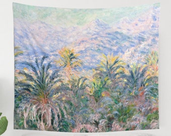 Monet Tapestry, Palm Tree Decor, Mountain Tapestry, Monet Painting, Nature Tapestry, Fine Art Tapestry, Monet Wall Art, Impressionist Art