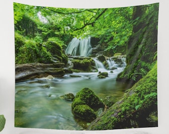 Green Tapestry, Waterfall Tapestry, Nature Tapestry, Forest Tapestry, Forest Photo, Green Nature, Tropical Tapestry, Botanical Tapestry