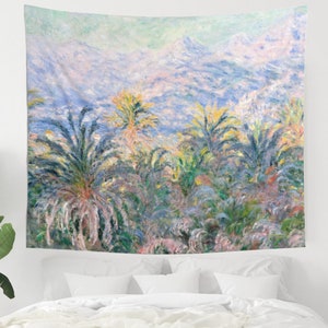 Monet Tapestry, Palm Tree Decor, Mountain Tapestry, Monet Painting, Nature Tapestry, Fine Art Tapestry, Monet Wall Art, Impressionist Art