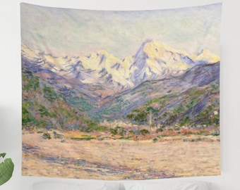 Claude Monet Tapestry, Monet Wall Art, Mountain Painting, Impressionist Art, Mountain Tapestry, Nature Tapestry, Monet Decor, Monet Painting