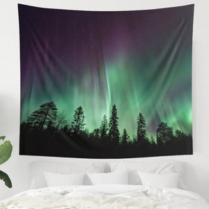 Northern Lights Tapestry, Aurora Borealis Tapestry, Nature Tapestry, Night Sky Tapestry, Forest Tapestry, Dorm Tapestry, Tree Tapestry