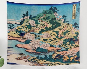 Japanese Tapestry, Hokusai Tapestry, Vintage Japanese, Japan Wall Art, Japanese Wall Art, Cherry Blossom Art, Japanese Decor, Japanese Gift