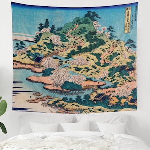 Japanese Tapestry, Hokusai Tapestry, Vintage Japanese, Japan Wall Art, Japanese Wall Art, Cherry Blossom Art, Japanese Decor, Japanese Gift
