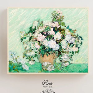 Pintura de Van Gogh, Impresión de Van Gogh, Impresión verde, Vincent Van Gogh, Rosas blancas, Cartel de Van Gogh, Impresión de bellas artes, Pintura floral