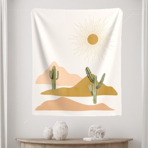 Boho Tapestry, Cactus Tapestry, Desert Tapestry, Boho Wall Hanging, Gold Tapestry, Nature Tapestry, Cactus Wall Art, Desert Decor